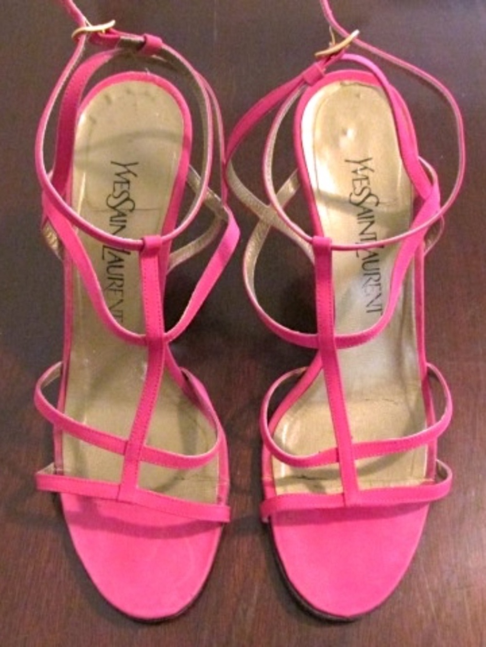 Vintage YSL Hot Pink Strap Heels. Size 7.5